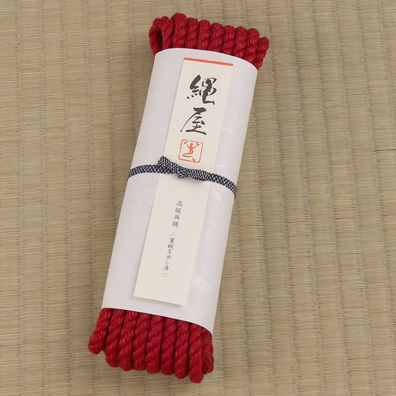 [単品]高級麻縄(処理済) 赤色 太縄φ6.8mmｘ8Ｍ